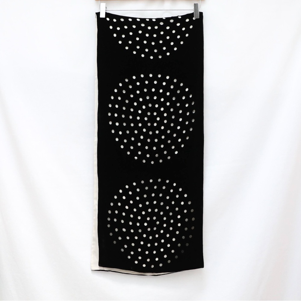 Echo double-layer pashmina scarf polka dot black laser cut circles cream ivory